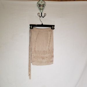 *Flying High* Tan embroidered wrap skirt, OS